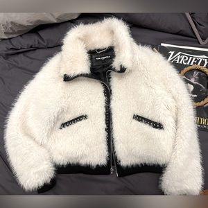 Mob Wife Aesthetic 👠 Karl Lagerfield Paris Studded Faux Fur Bomber Jacket